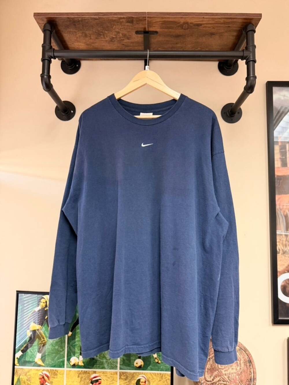 Y2K Nike Vintage Navy Blue White Long Sleeve Center Swoosh Shirt ACG